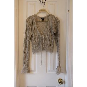 Silver cropped tie up cardigan from Nastygal. Size: medium